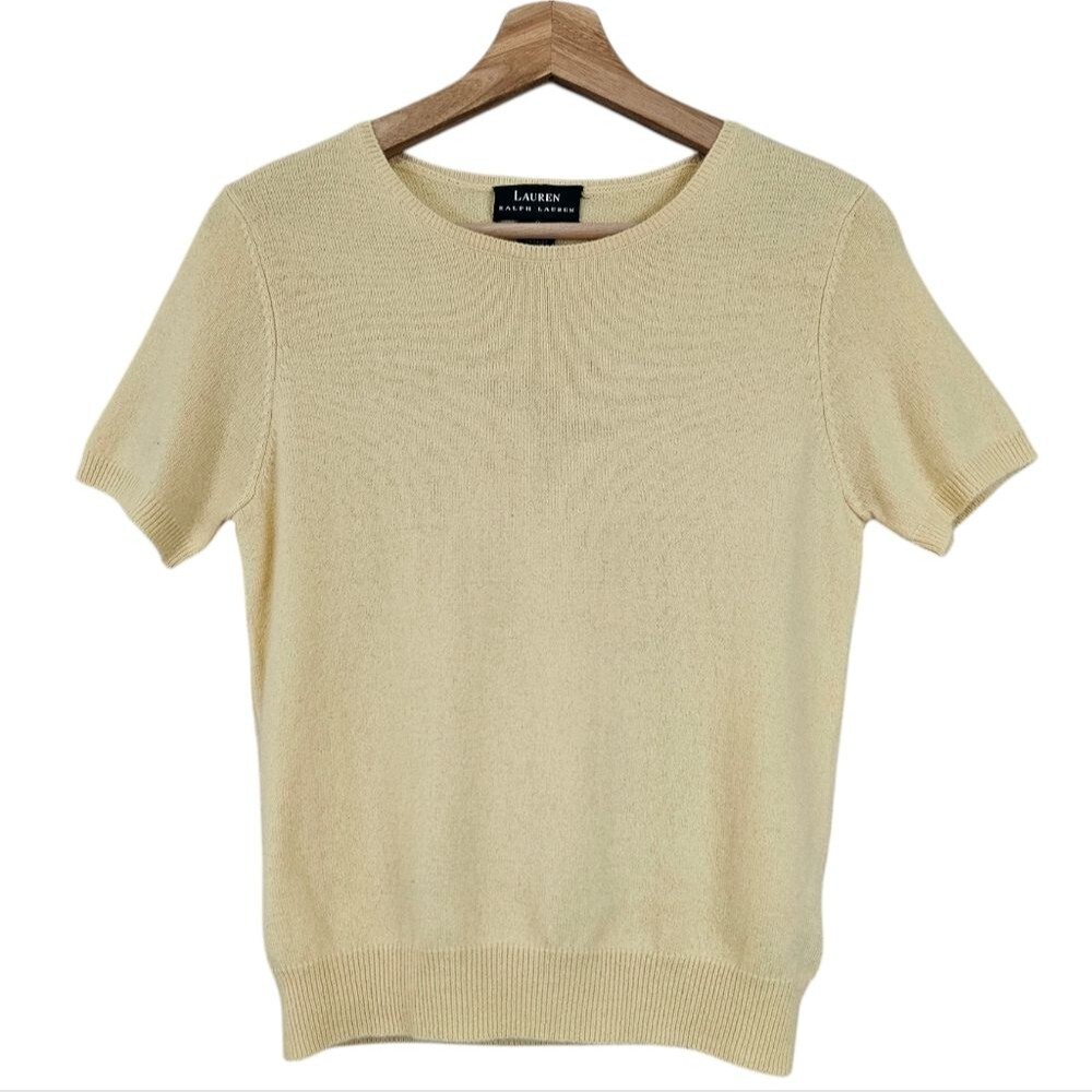 Lauren Ralph Lauren Canary Yellow Short Sleeve 100% Soft Cashmere Top Blouse Sm